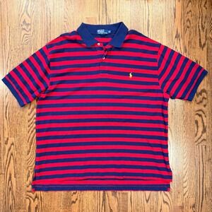 Polo Ralph Lauren Striped Pique Polo Shirt Yellow Pony 2XL Big Red Navy Blue